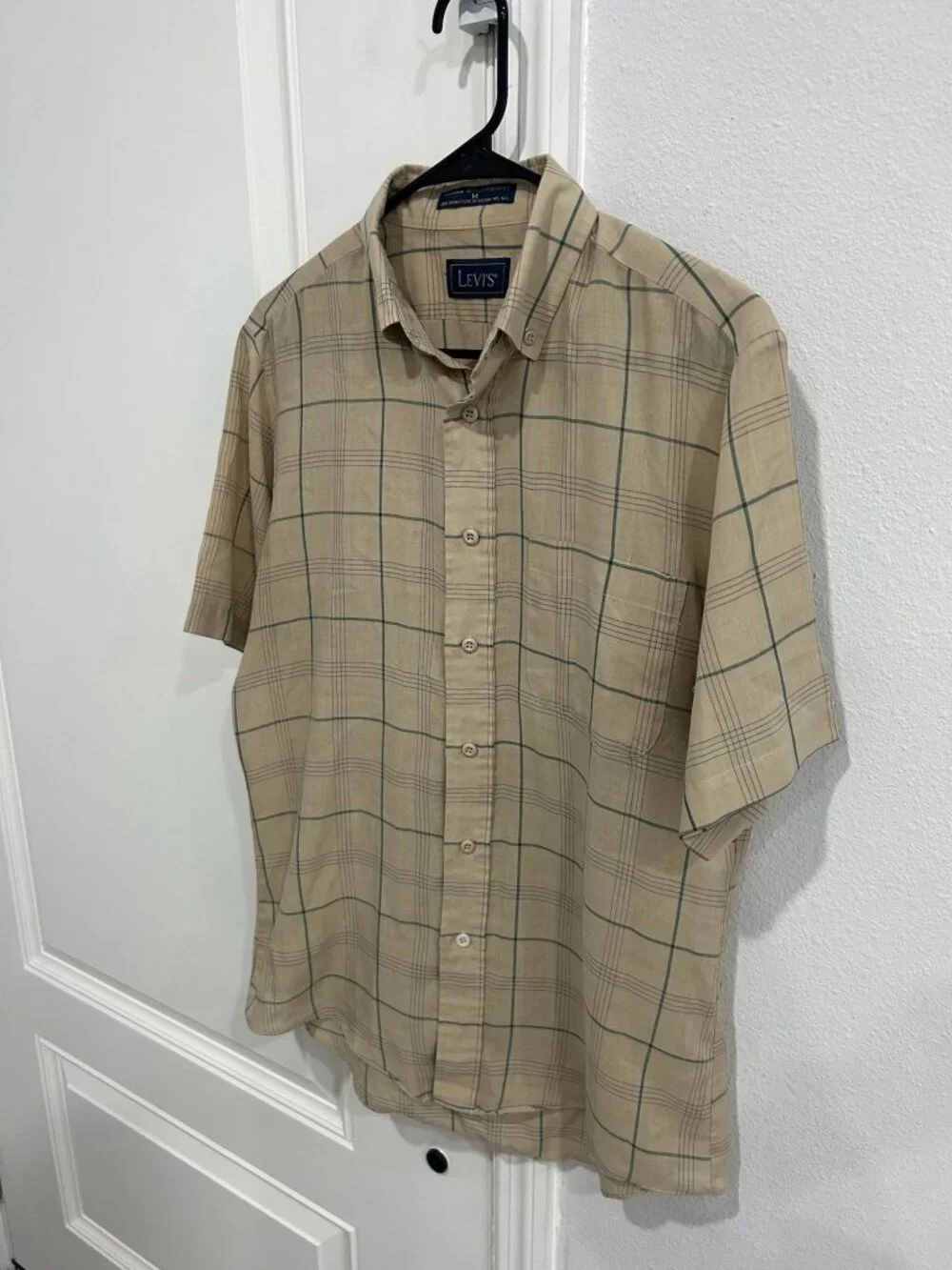 Levis Medium Mens Beige Plaid Short Sleeve Button Up Shirt Pastoral Rusticcore